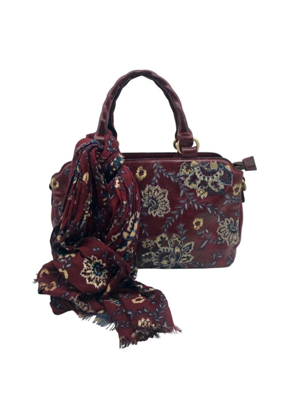 Patricia Nash Burgundy Leather Angelin Embrodered Satchel Bag